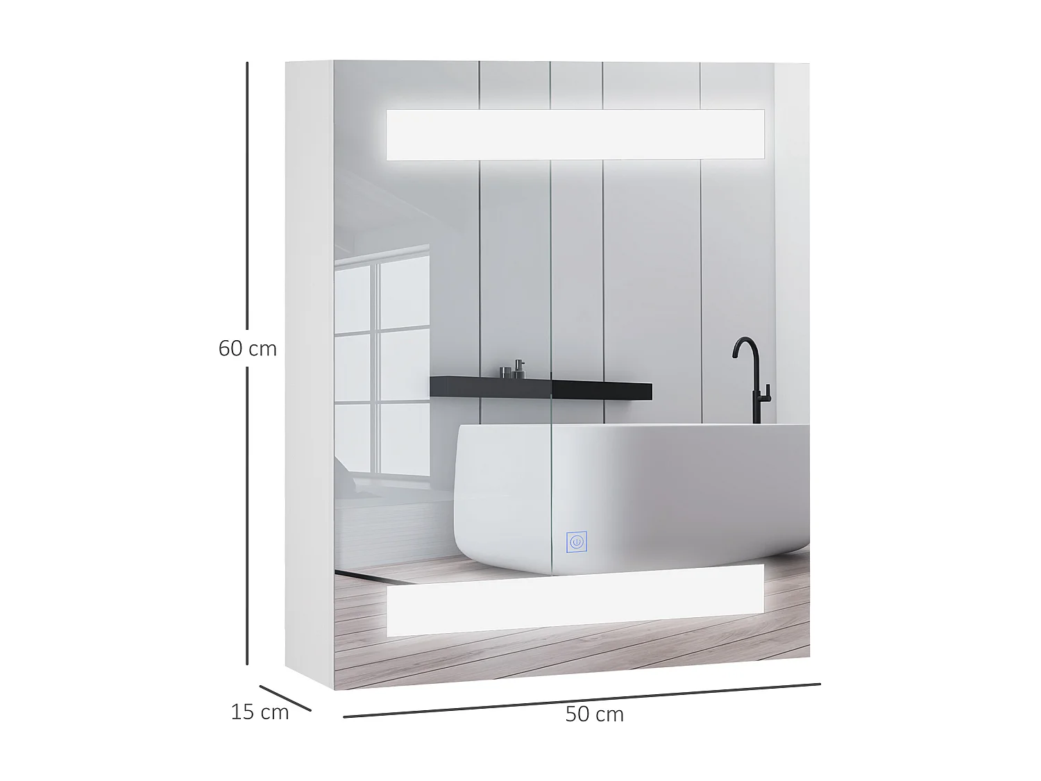Miroir lumineux LED armoire murale design de salle de bain 2 en 1 dim. 50L x 15l x 60H cm MDF blanc