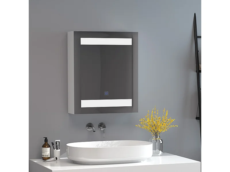 Miroir lumineux LED armoire murale design de salle de bain 2 en 1 dim. 50L x 15l x 60H cm MDF blanc