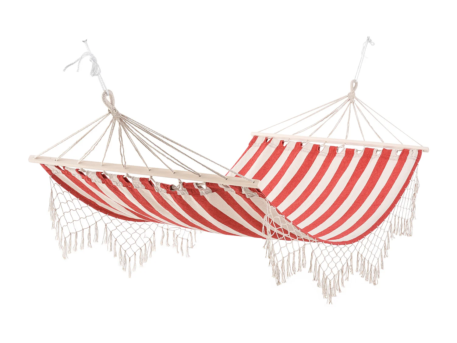 Hamac de voyage portable style hippie chic toile de hamac dim. 2L x 1l m coton polyester rouge crème rayé