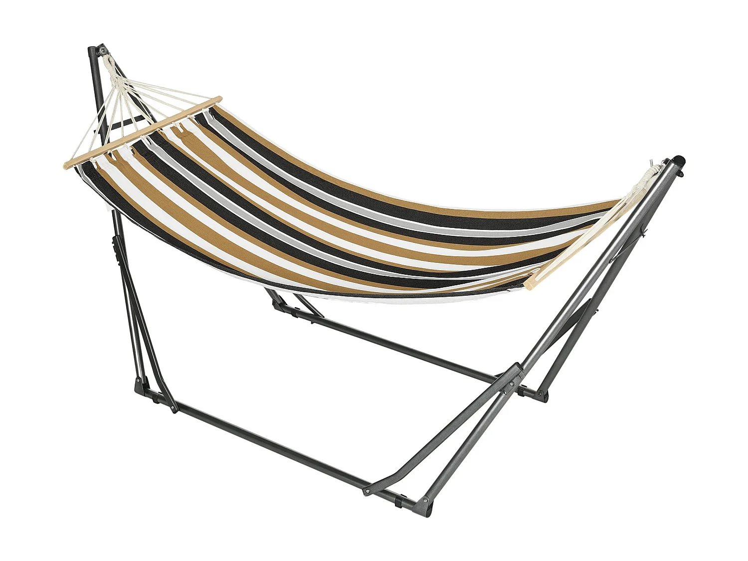 Hamac de jardin pliable avec support acier époxy et toile coton lin marron noir gris blanc