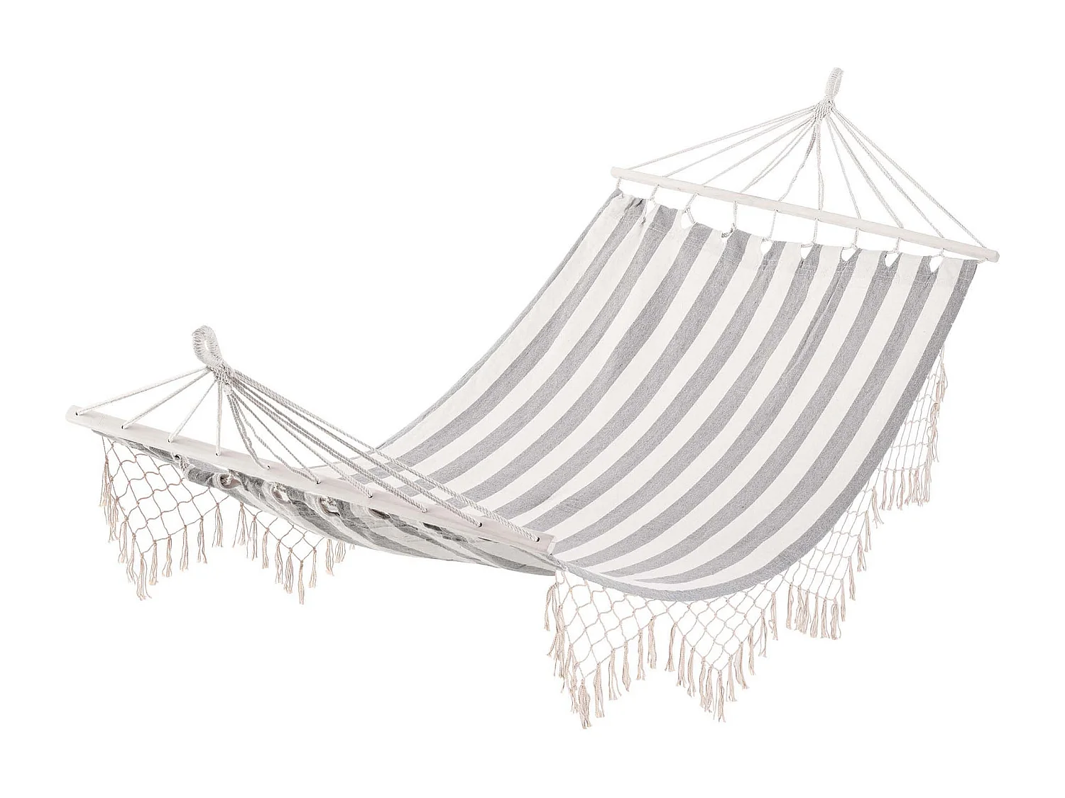 Hamac de voyage portable style hippie chic toile de hamac dim. 2L x 1l m coton polyester gris écru rayé