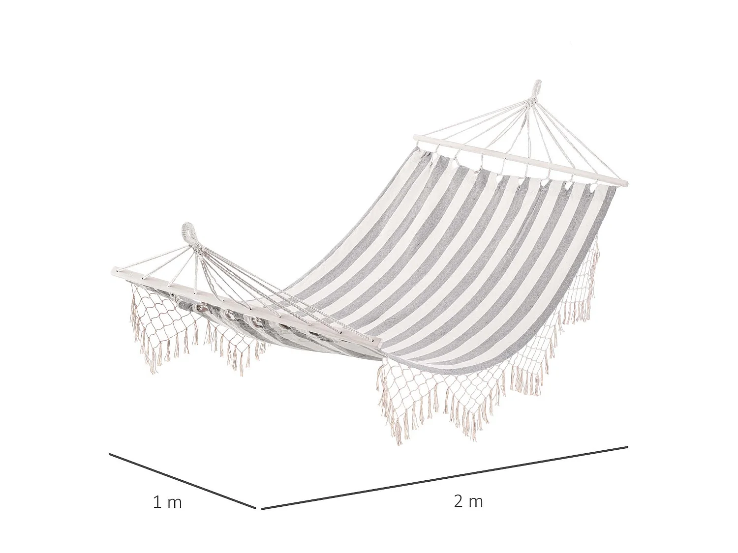 Hamac de voyage portable style hippie chic toile de hamac dim. 2L x 1l m coton polyester gris écru rayé