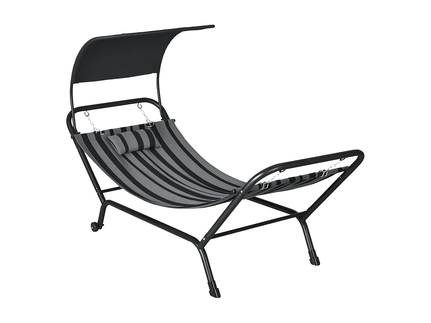 Hamac 1 personne design - auvent, tétière, 2 roulettes - dim. 240L x 92l x 148H cm - acier polyester gris