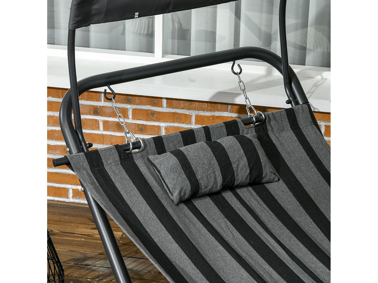 Hamac 1 personne design - auvent, tétière, 2 roulettes - dim. 240L x 92l x 148H cm - acier polyester gris