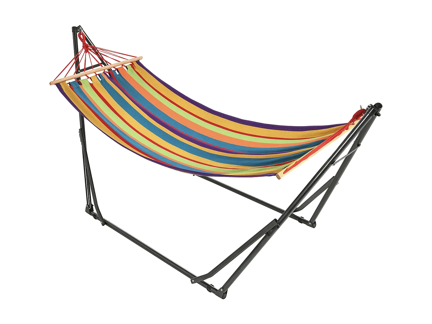Hamac de jardin pliable avec support acier époxy et toile coton lin multicolore