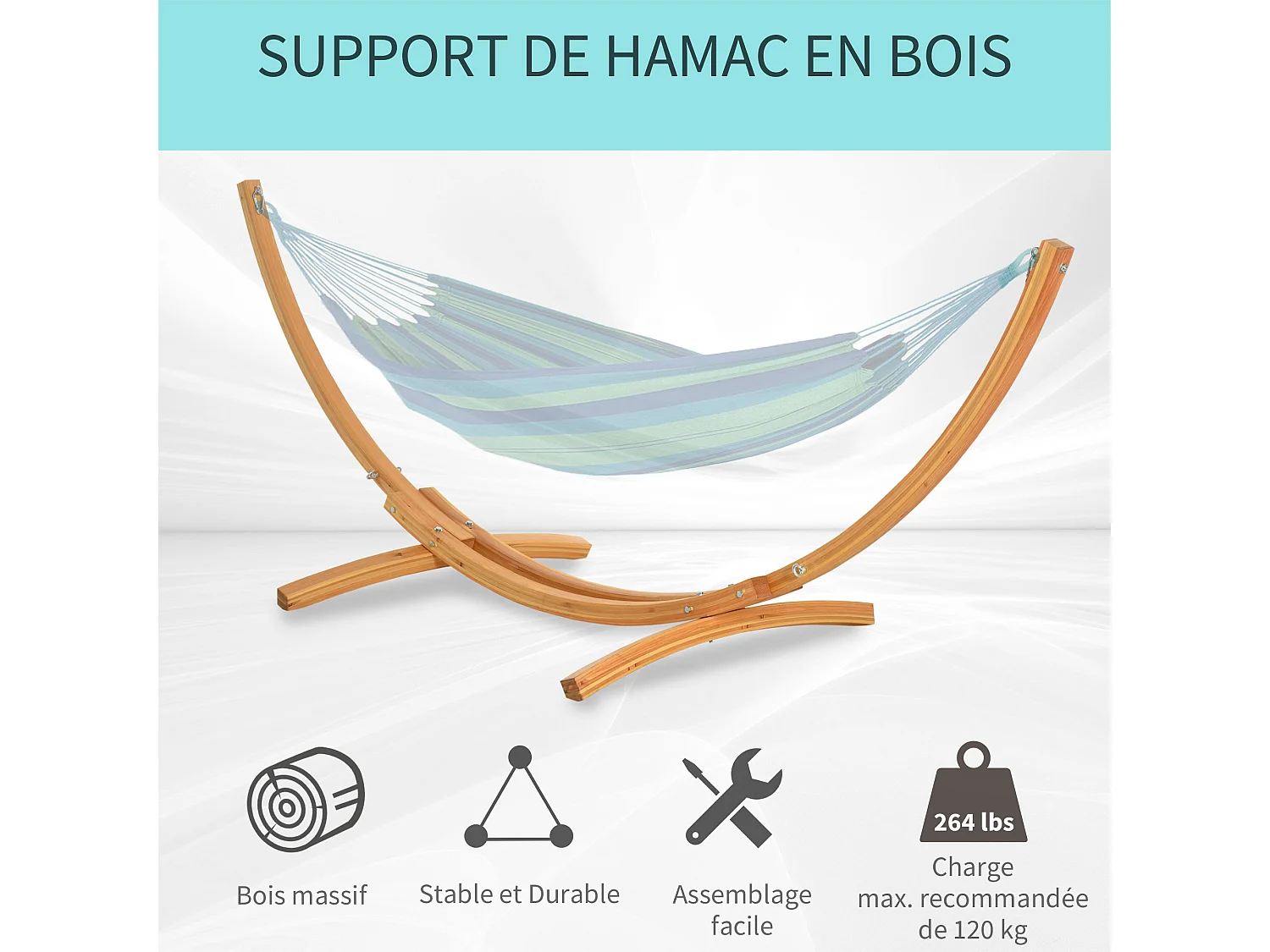 Support pied de hamac structure robuste bois de pin pré-huilé charge max. 120 Kg