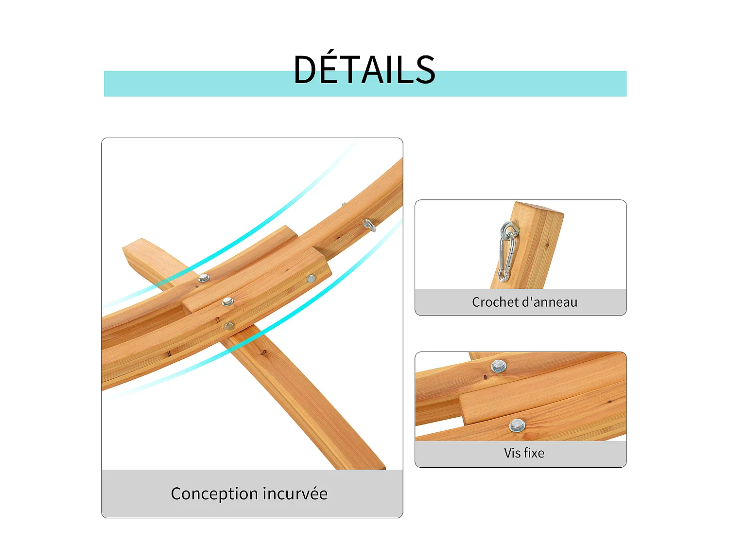 Support pied de hamac structure robuste bois de pin pré-huilé charge max. 120 Kg