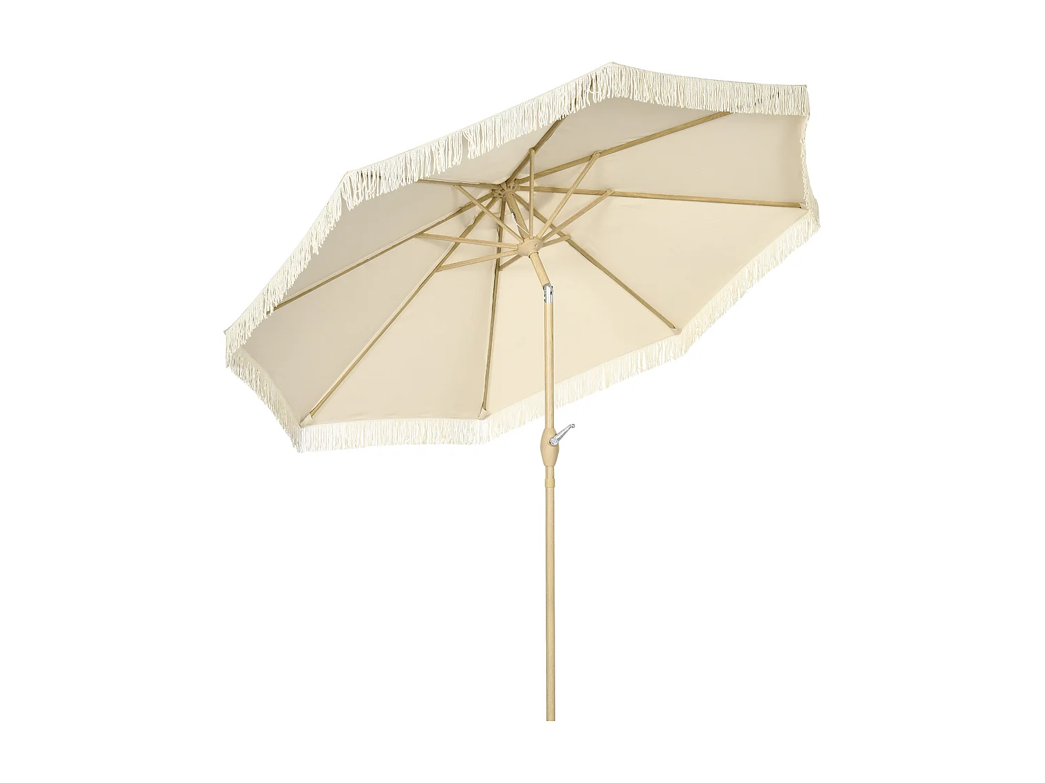 Parasol octogonal inclinable Ø 2,65 x 2,44H m mât baleine métal aspect bois polyester haute densité 180 g/m² beige