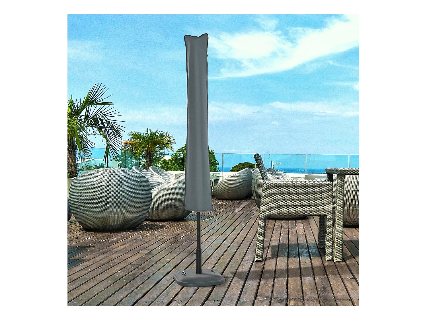 Housse de protection imperméable pour parasol droit avec fermeture éclair et cordon de serrage gris