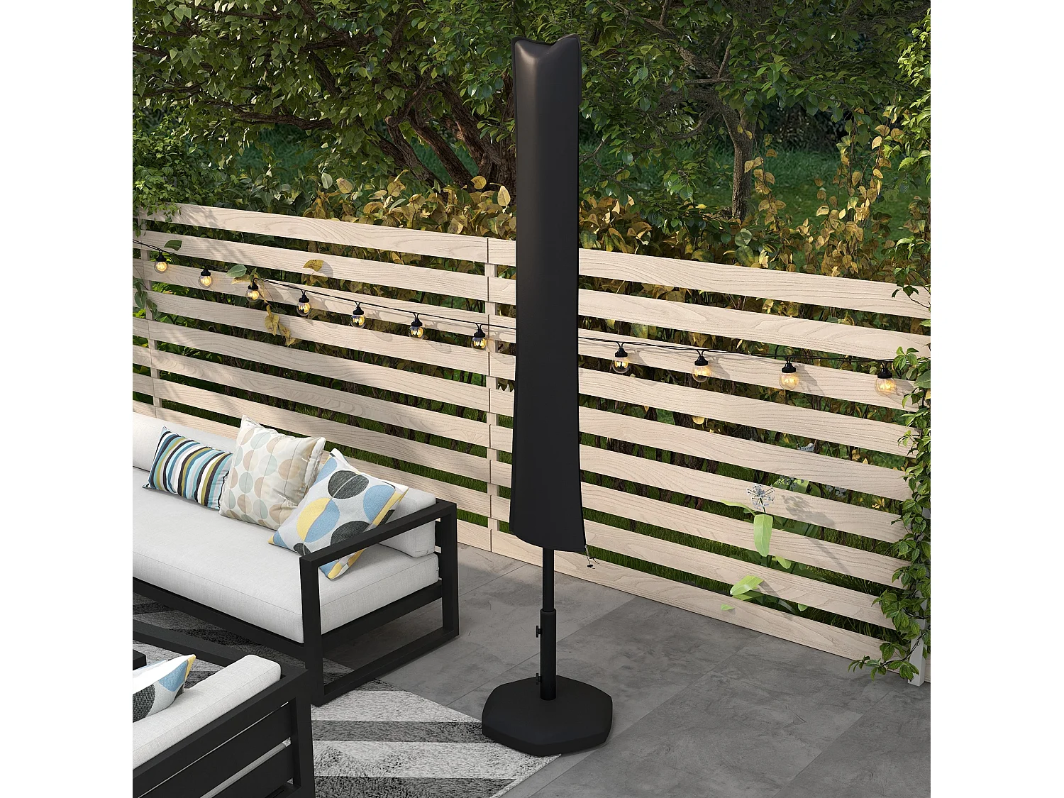 Housse de protection imperméable pour parasol droit avec fermeture éclair et cordon de serrage gris