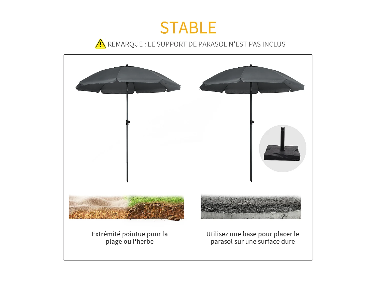 Parasol inclinable octogonal  Ø 1,8 x 2,09H m acier époxy polyester 160 g/m² anti-UV50+ gris