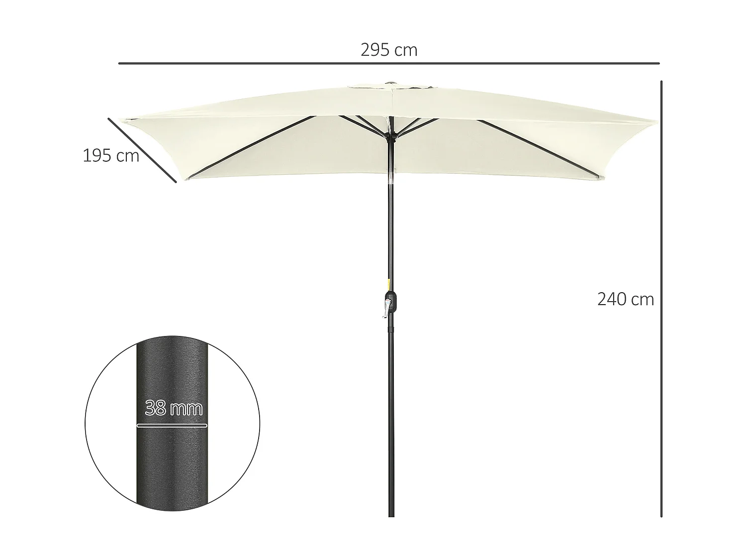 Parasol inclinable rectangulaire métal polyester haute densité 2,95L x 1,95l x 2,4H m crème