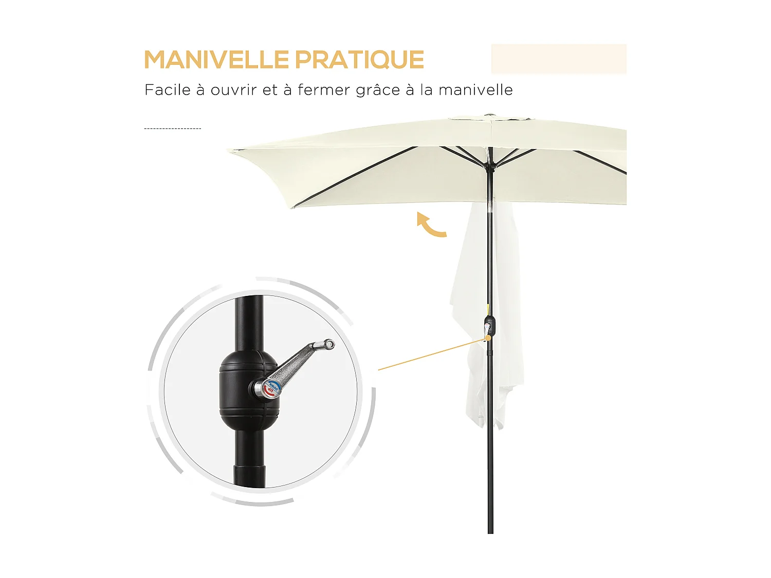 Parasol inclinable rectangulaire métal polyester haute densité 2,95L x 1,95l x 2,4H m crème
