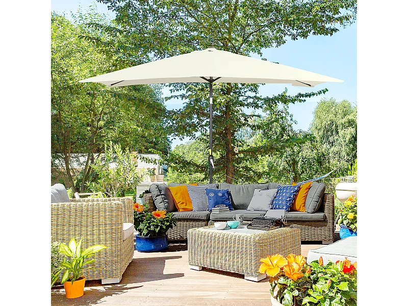 Parasol inclinable rectangulaire métal polyester haute densité 2,95L x 1,95l x 2,4H m crème