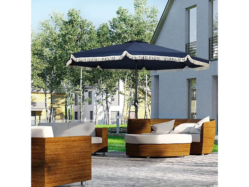 Parasol octogonal inclinable Ø 2,68 x 2,32H m mât acier noir polyester haute densité 180 g/m² bleu nuit