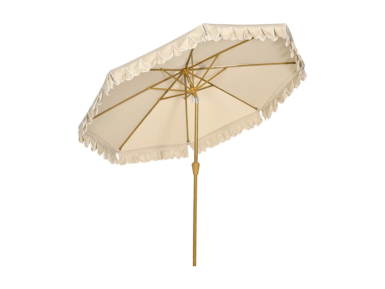 Parasol octogonal inclinable Ø 2,65 x 2,35H m mât acier aspect bois polyester haute densité 180 g/m² beige
