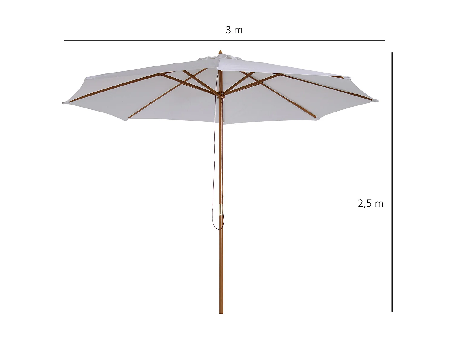 Parasol droit en bois polyester haute densité protection solaire Ø 3 x 2,5 m crème