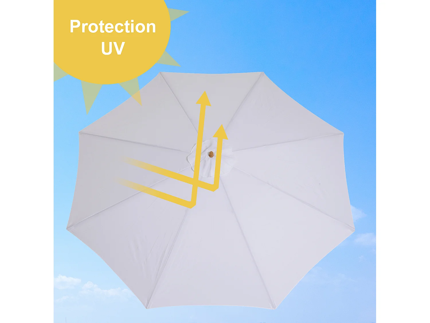 Parasol droit en bois polyester haute densité protection solaire Ø 3 x 2,5 m crème