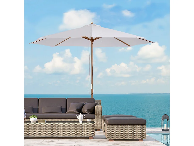 Parasol droit en bois polyester haute densité protection solaire Ø 3 x 2,5 m crème