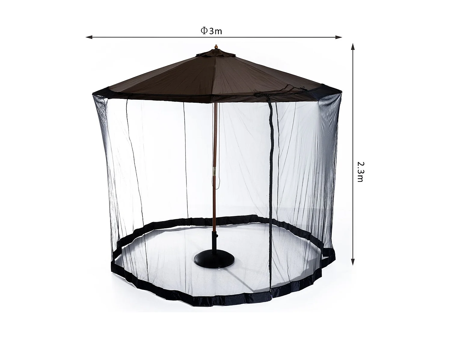 Moustiquaire cylindrique pour parasol 3 m diamètre avec fermeture éclair et lestage noir