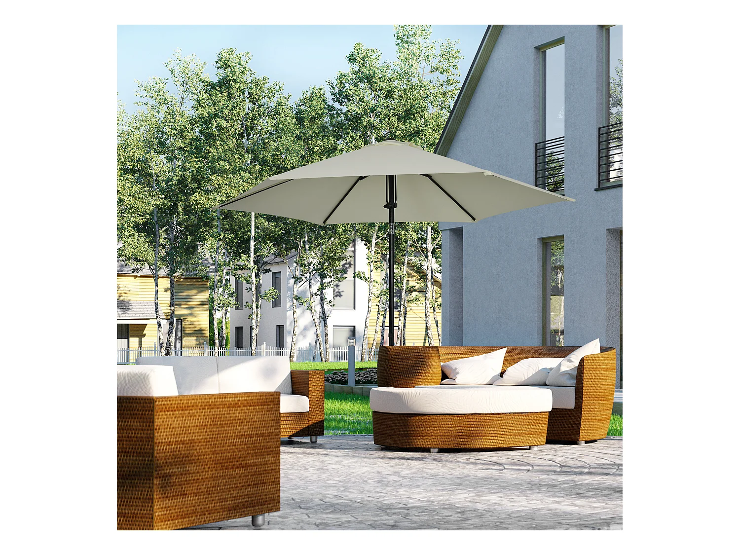 Parasol inclinable octogonal  Ø 2,65 x 2,35H m métal époxy noir polyester haute densité 180 g/m² gris clair