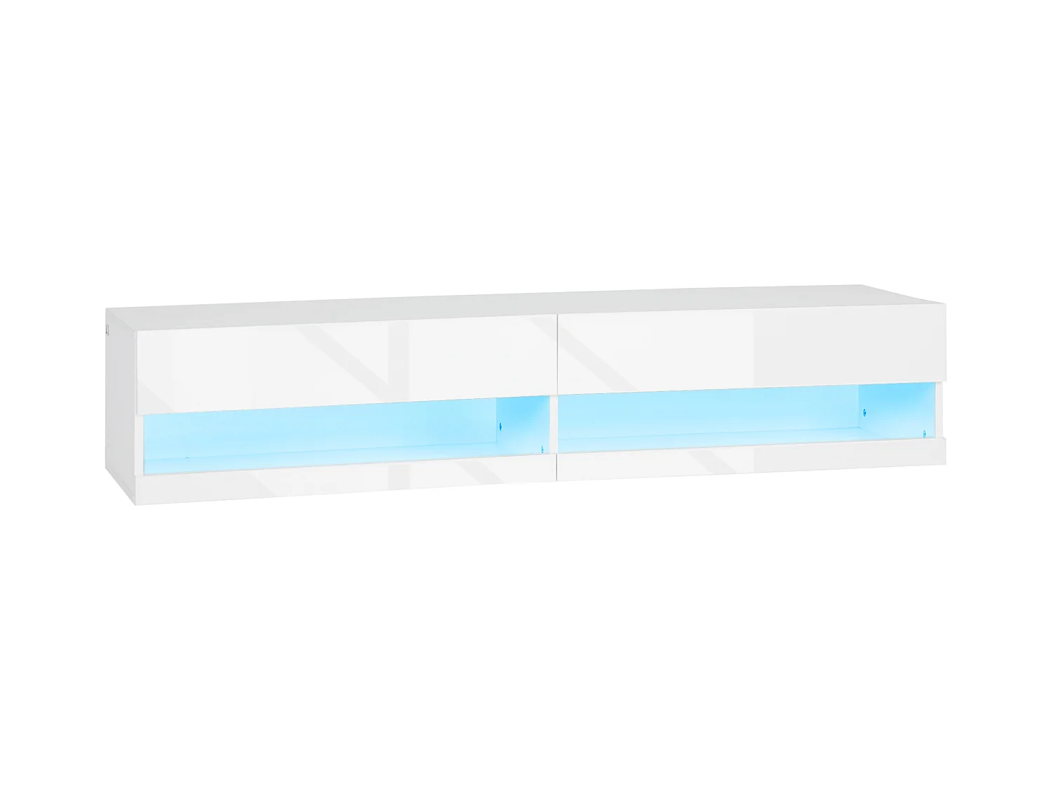 Meuble TV mural LED - banc TV flottant - 2 portes battantes - dim. 150L x 40l x 30H cm - blanc laqué