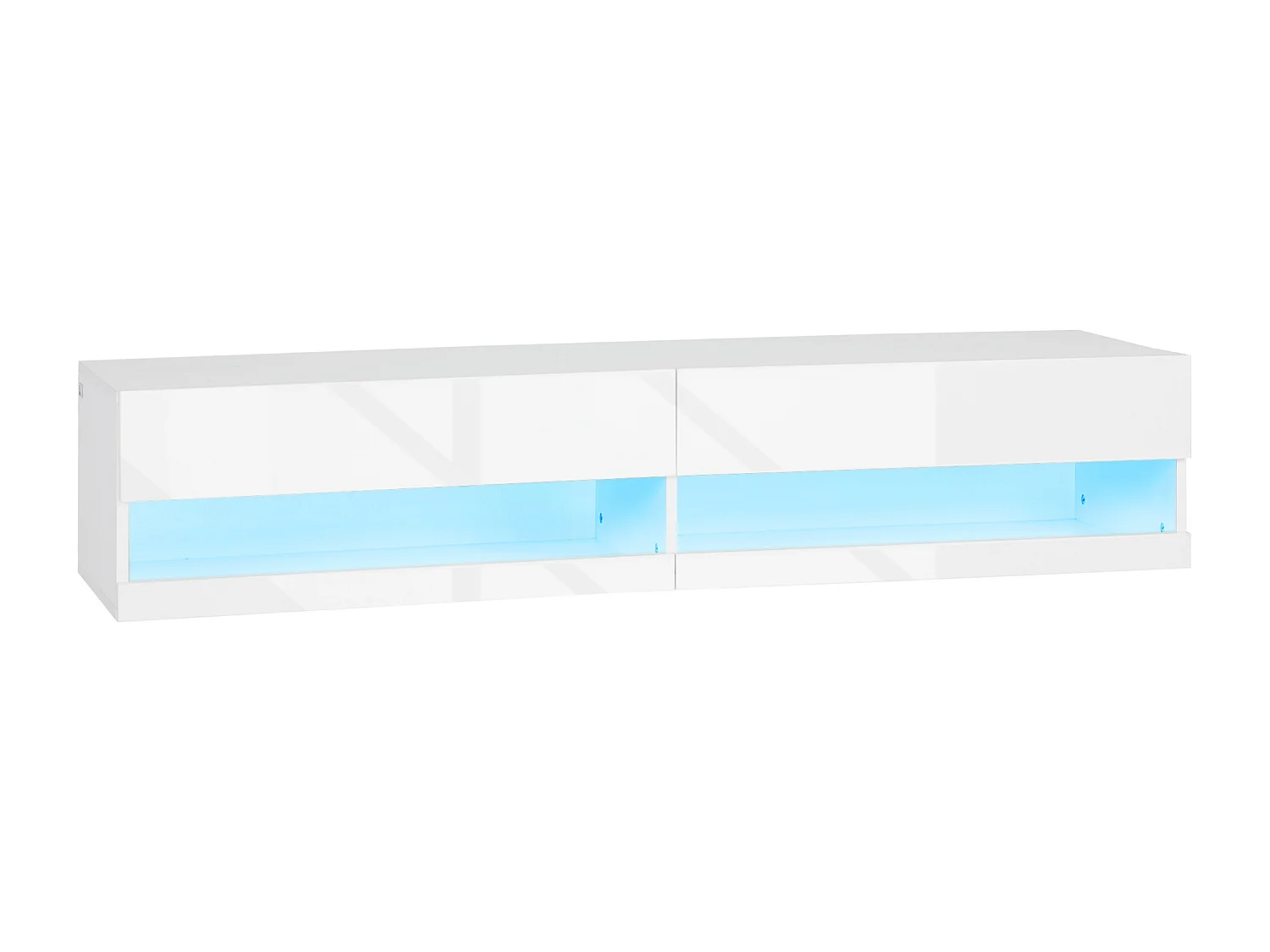 Meuble TV mural LED - banc TV flottant - 2 portes battantes - dim. 150L x 40l x 30H cm - blanc laqué