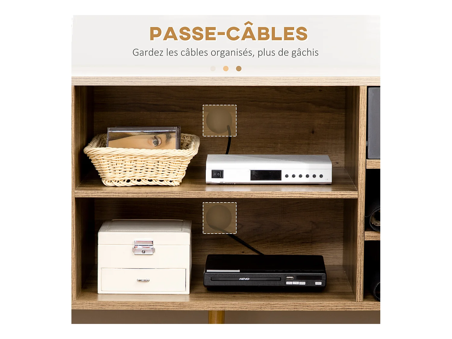 Meuble TV banc TV design industriel graphique - 4 tiroirs, 4 niches, porte - piètement épingle métal noir aspect bois