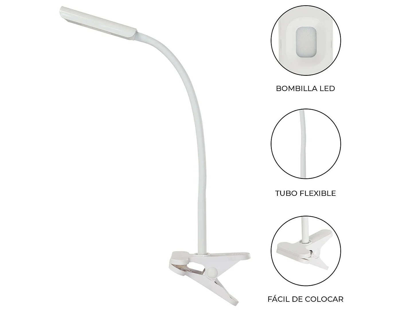 Flexo LED Integrado 4W 235lm de Pinza Blanco 7hSevenOn