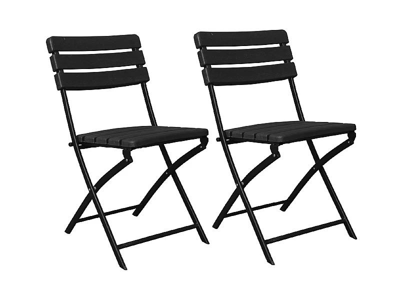Pack 2 Sillas Plegables Efecto Madera Negro 55x46x81cm 7house