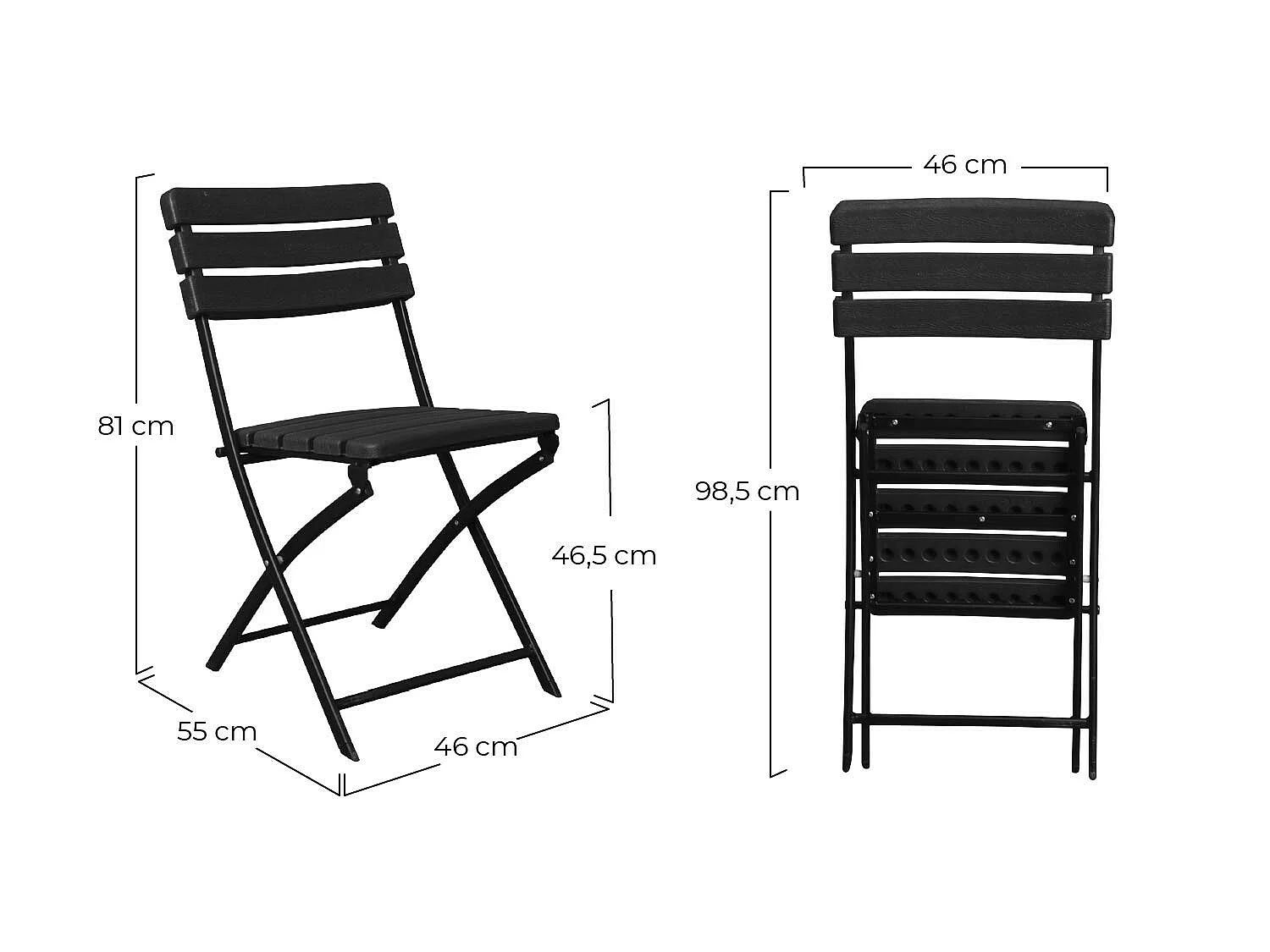 Pack 2 Sillas Plegables Efecto Madera Negro 55x46x81cm 7house