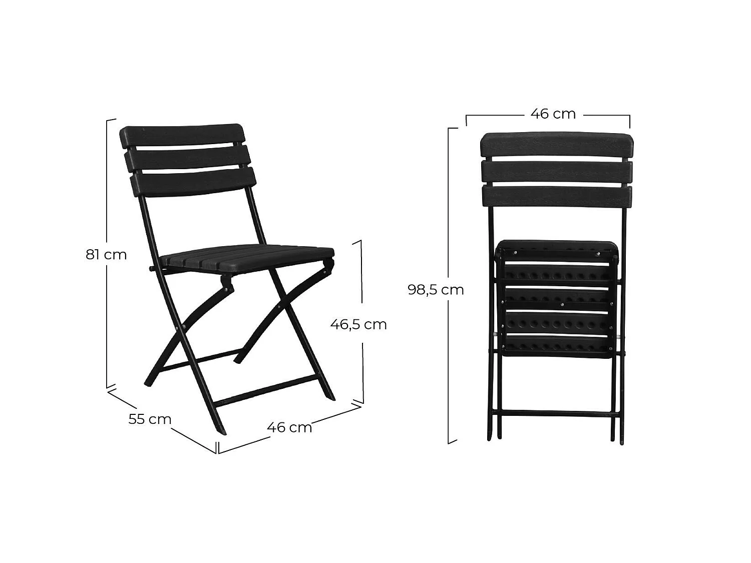 Chaise pliante effet bois noir 55x46x81cm 7house