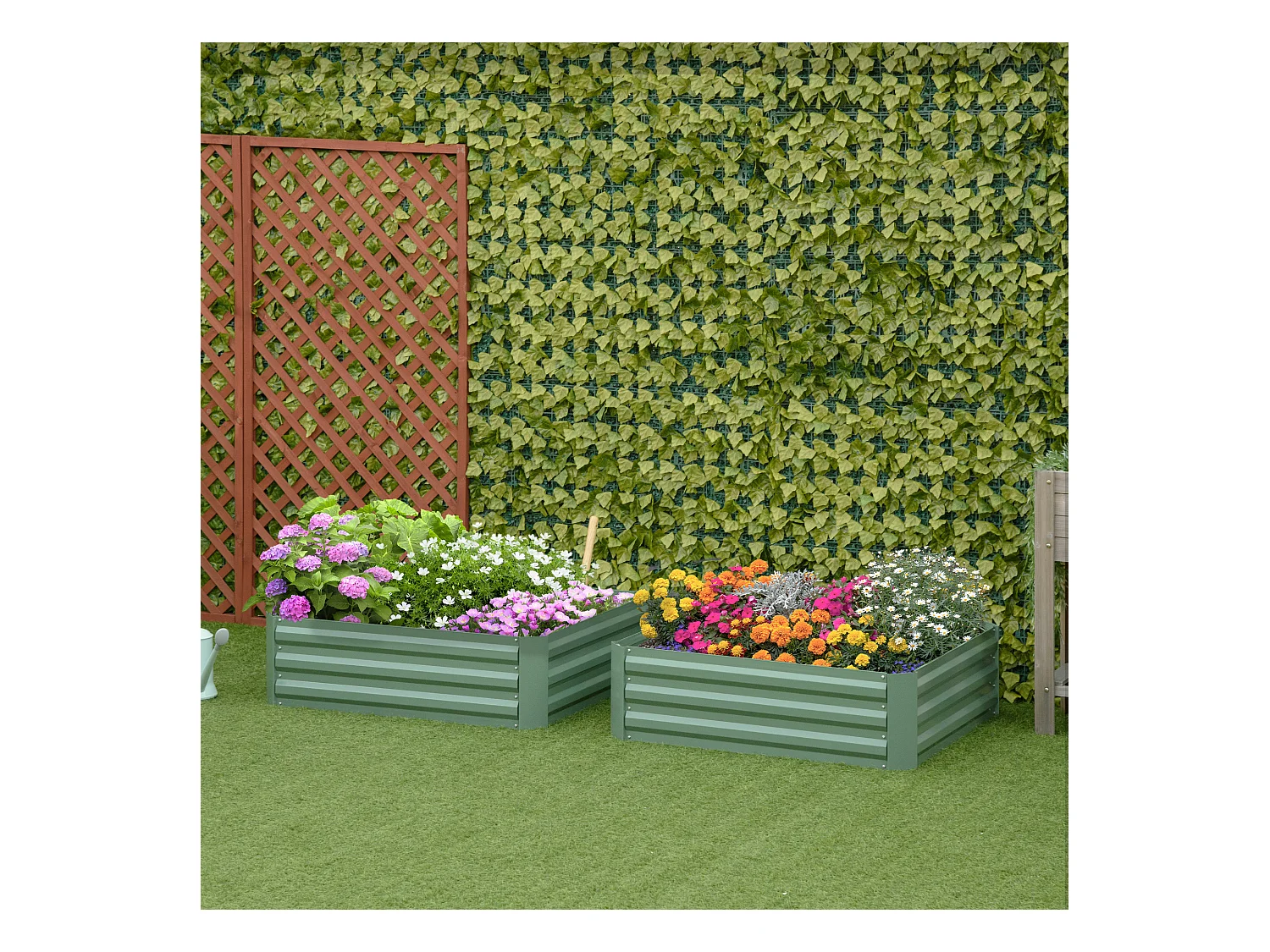 Lot de 2 carrés potager de jardin dim. 100L x 100l x 30H cm tôle d'acier ondulée vert