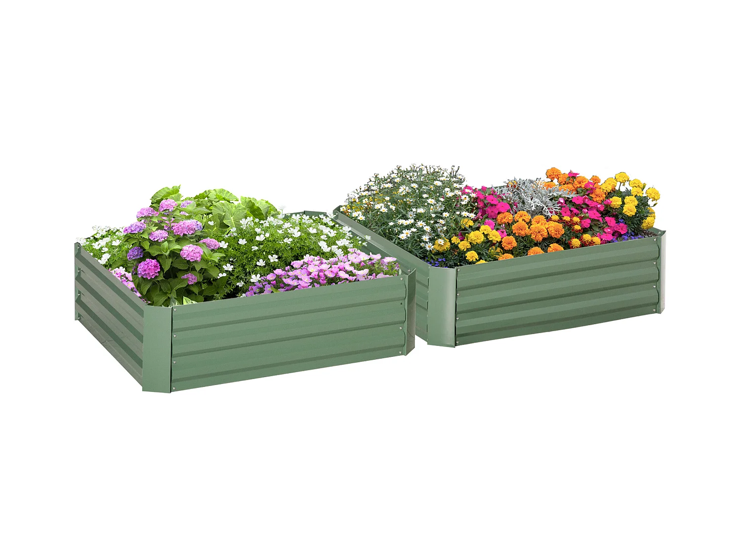 Lot de 2 carrés potager de jardin dim. 100L x 100l x 30H cm tôle d'acier ondulée vert