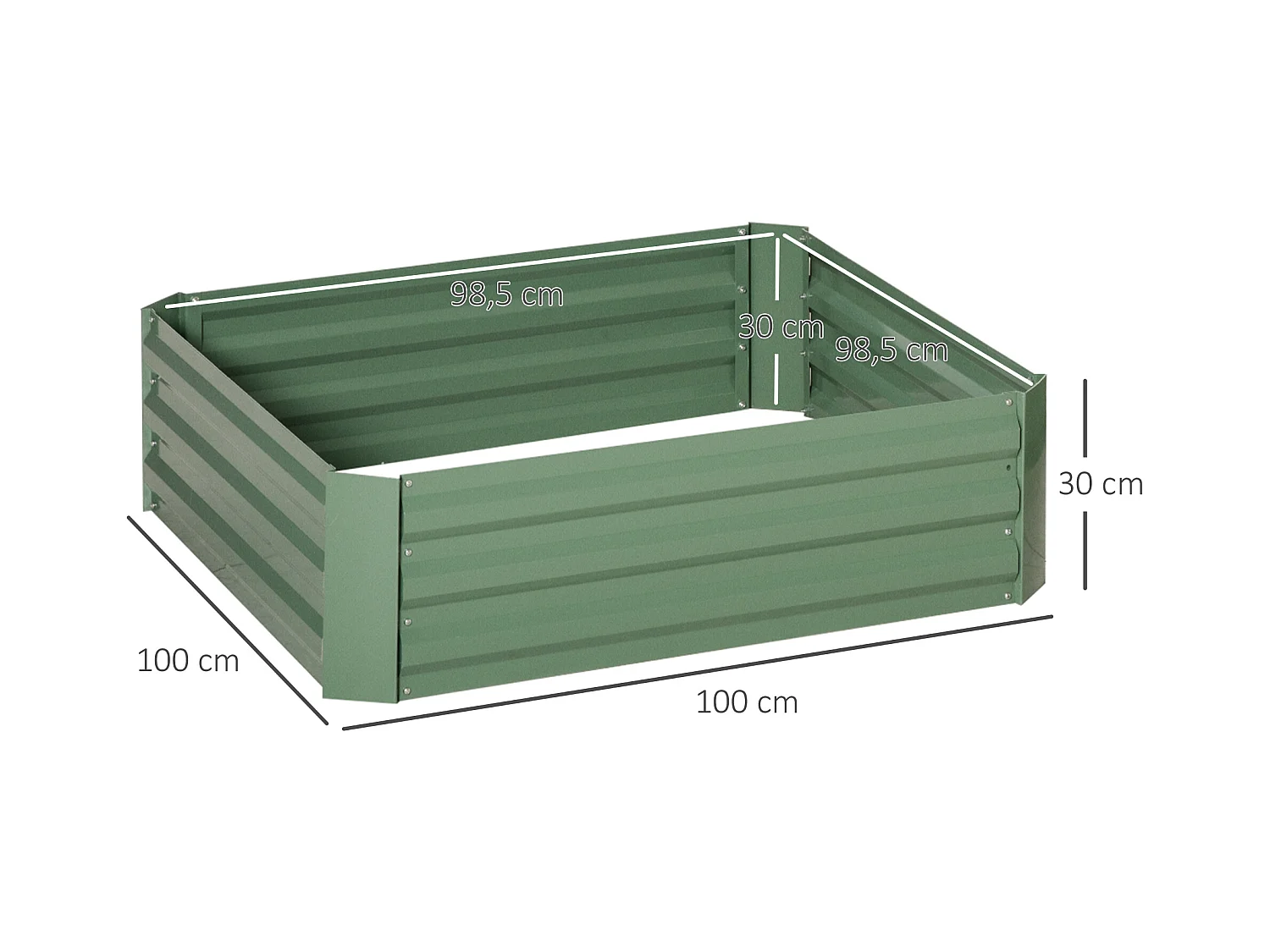 Lot de 2 carrés potager de jardin dim. 100L x 100l x 30H cm tôle d'acier ondulée vert