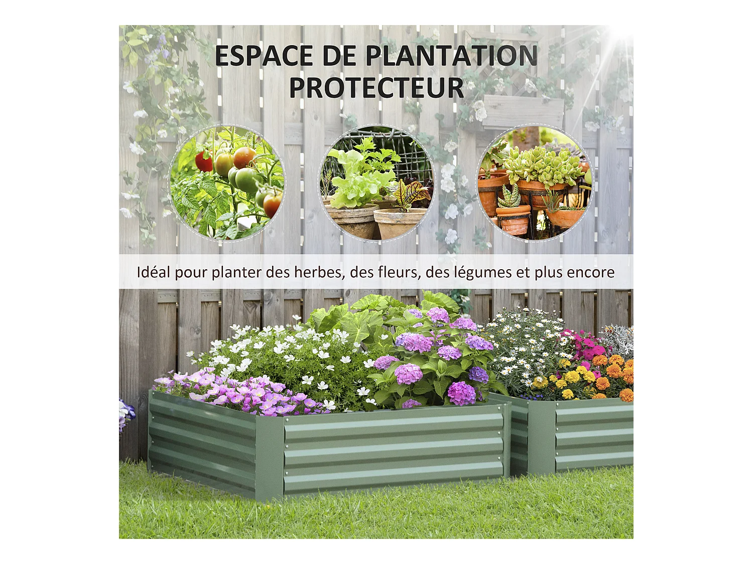 Lot de 2 carrés potager de jardin dim. 100L x 100l x 30H cm tôle d'acier ondulée vert