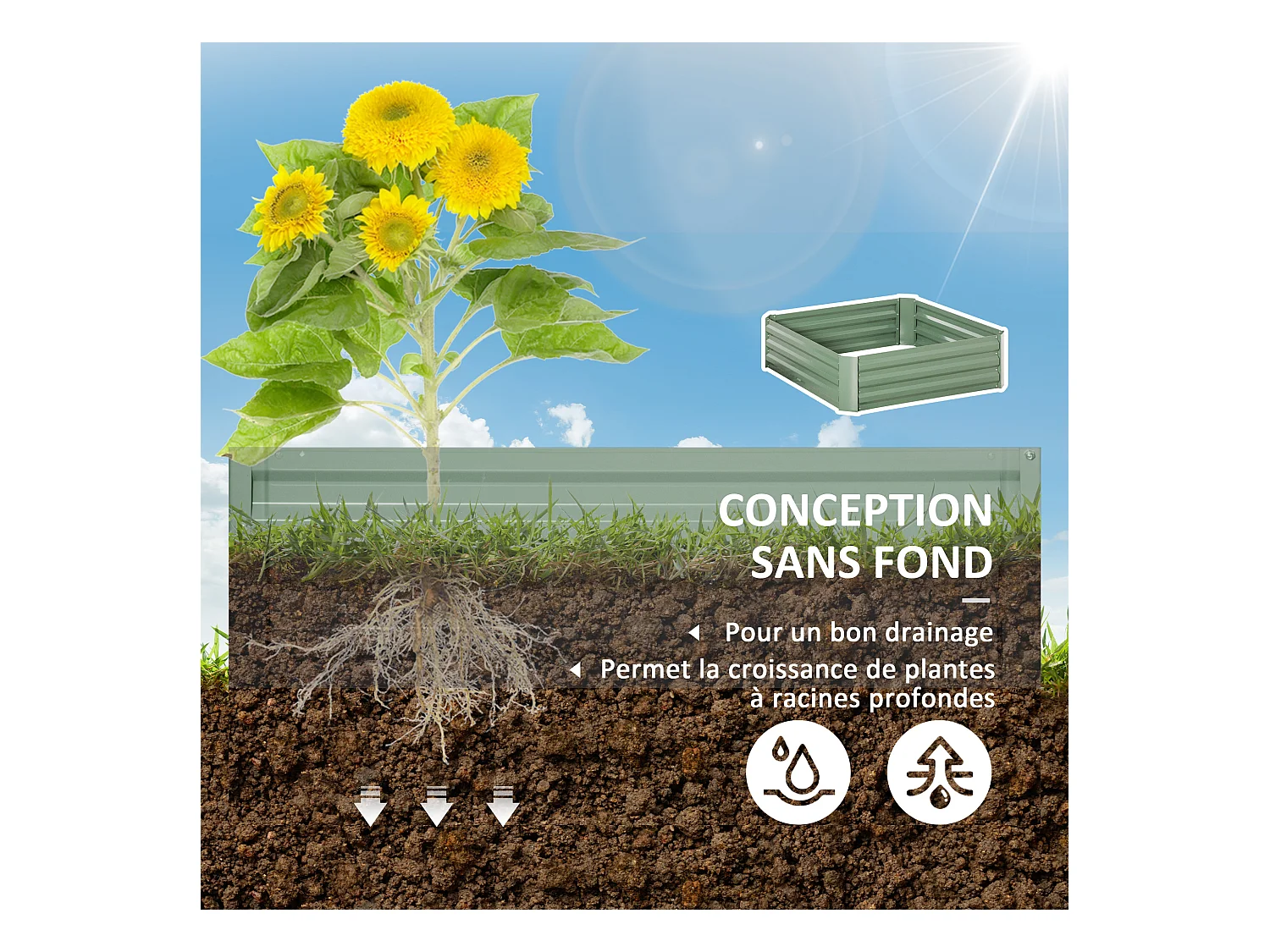 Lot de 2 carrés potager de jardin dim. 100L x 100l x 30H cm tôle d'acier ondulée vert