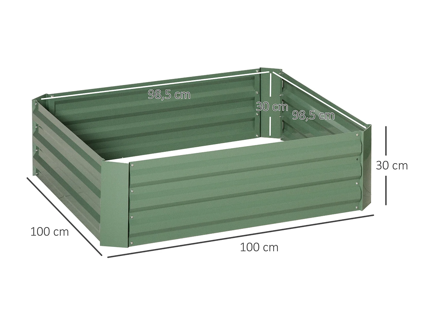Lot de 2 carrés potager de jardin dim. 100L x 100l x 30H cm tôle d'acier ondulée vert