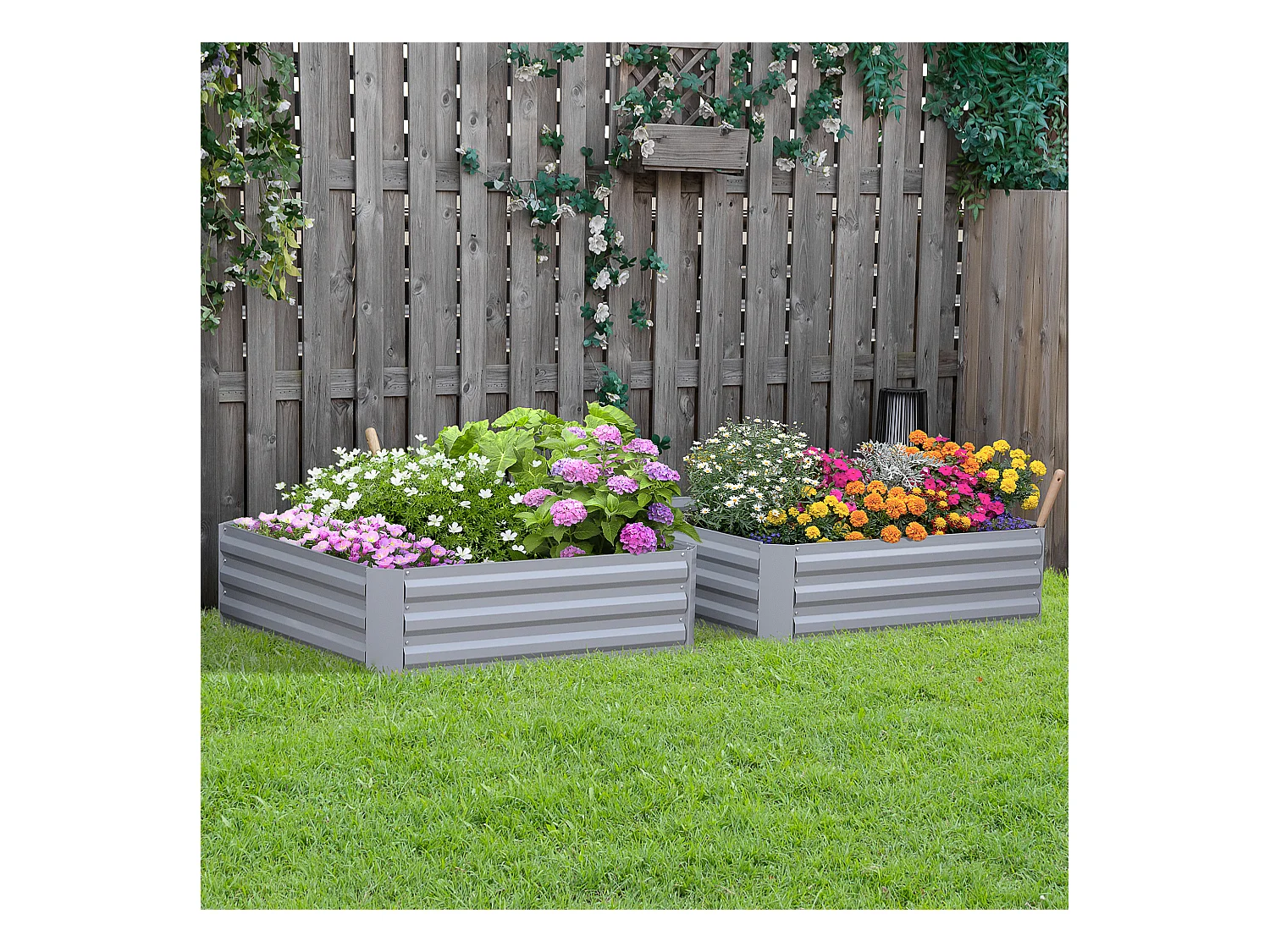 Lot de 2 carrés potager de jardin dim. 100L x 100l x 30H cm tôle d'acier ondulée gris
