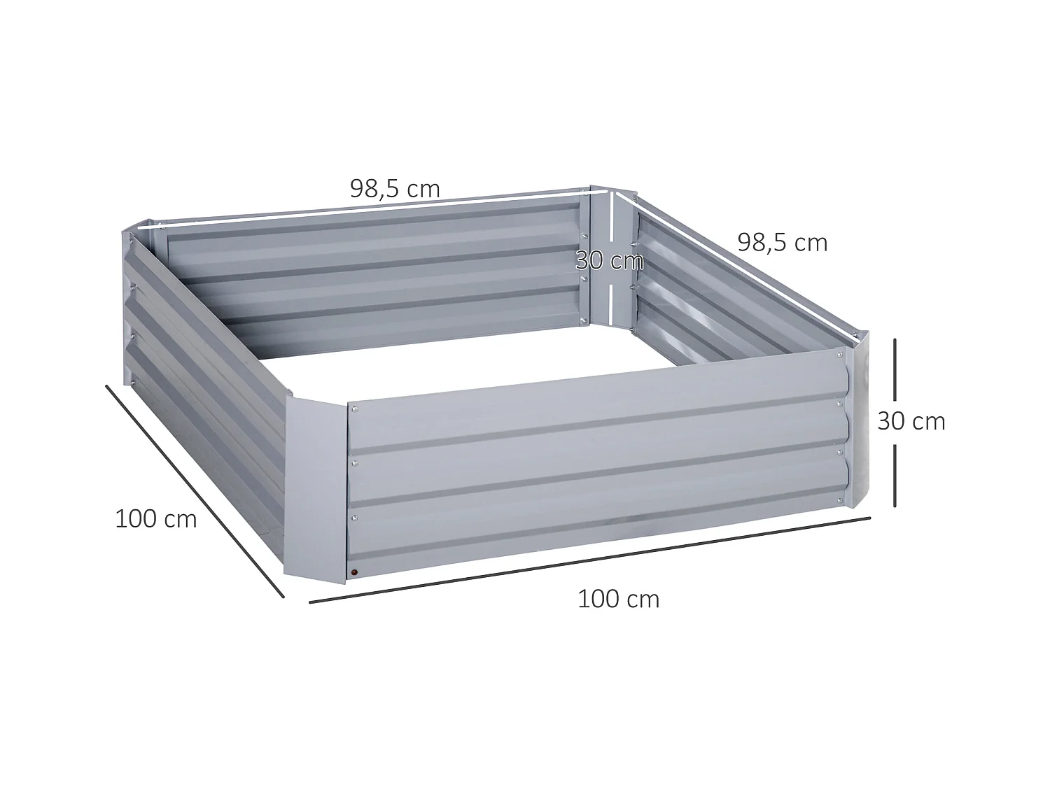 Lot de 2 carrés potager de jardin dim. 100L x 100l x 30H cm tôle d'acier ondulée gris