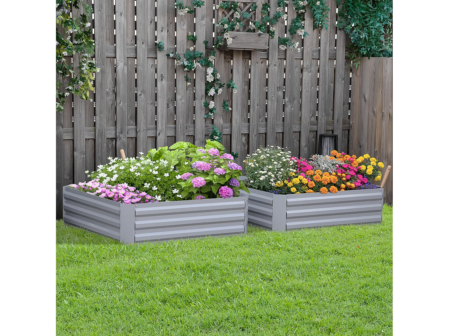 Lot de 2 carrés potager de jardin dim. 100L x 100l x 30H cm tôle d'acier ondulée gris