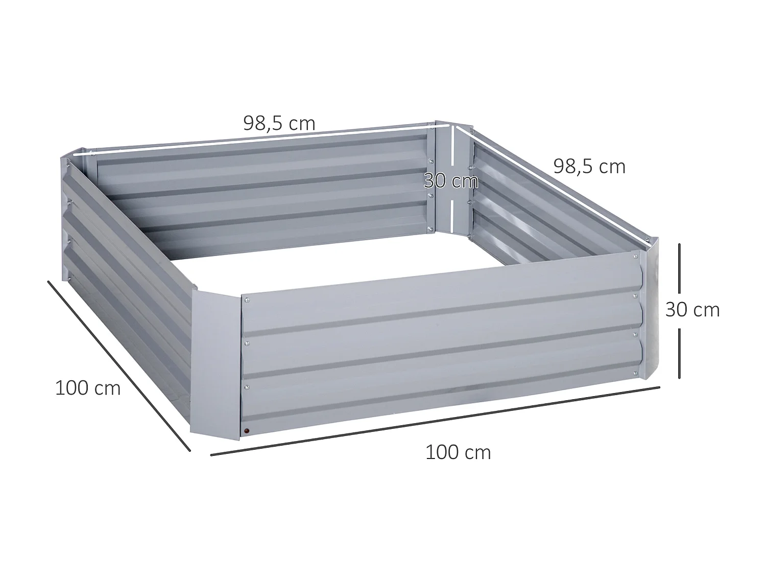 Lot de 2 carrés potager de jardin dim. 100L x 100l x 30H cm tôle d'acier ondulée gris