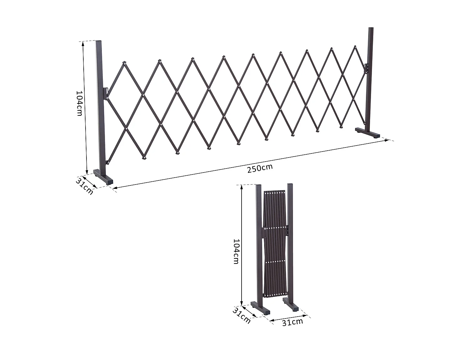 Barrière extensible rétractable barrière de sécurité 250L x 31l x 104H cm alu métal chocolat
