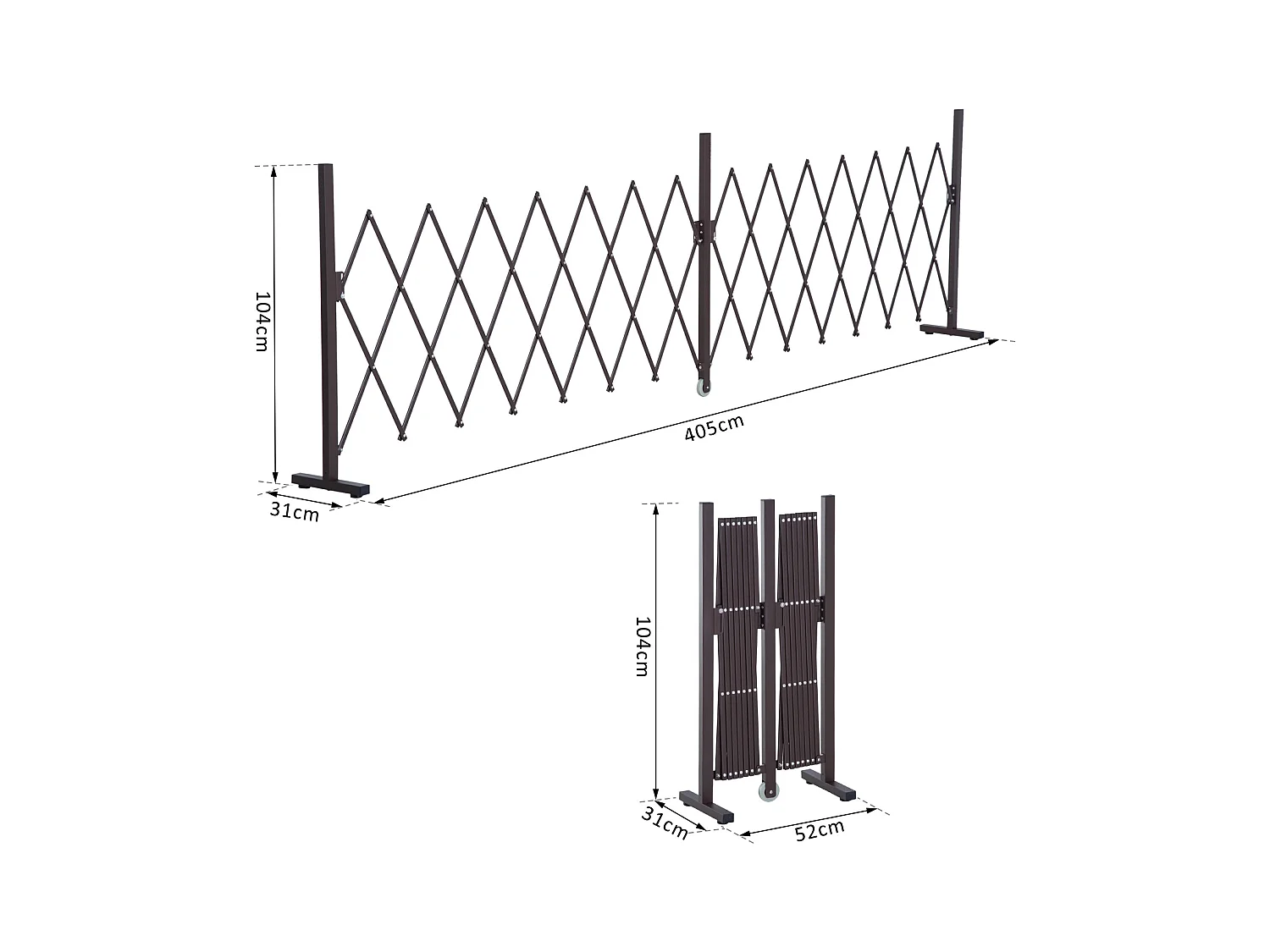 Barrière extensible rétractable barrière de sécurité avec roulette 405L x 31l x 104H cm alu métal chocolat