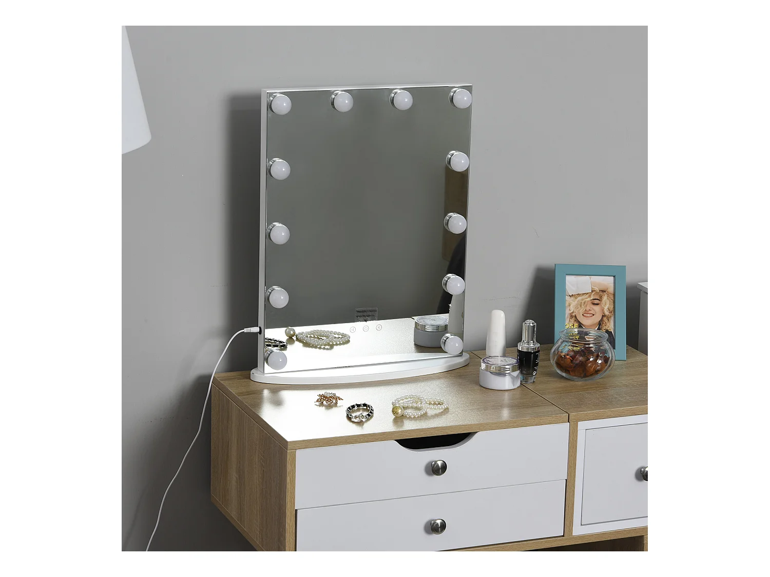 Miroir maquillage Hollywood lumineux LED intensité réglable pour coiffeuse dim. 41L x 13P x 51H