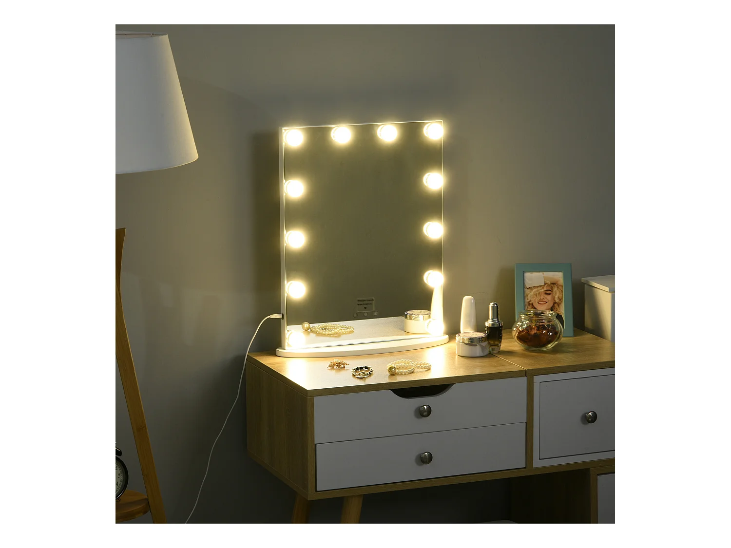 Miroir maquillage Hollywood lumineux LED intensité réglable pour coiffeuse dim. 41L x 13P x 51H