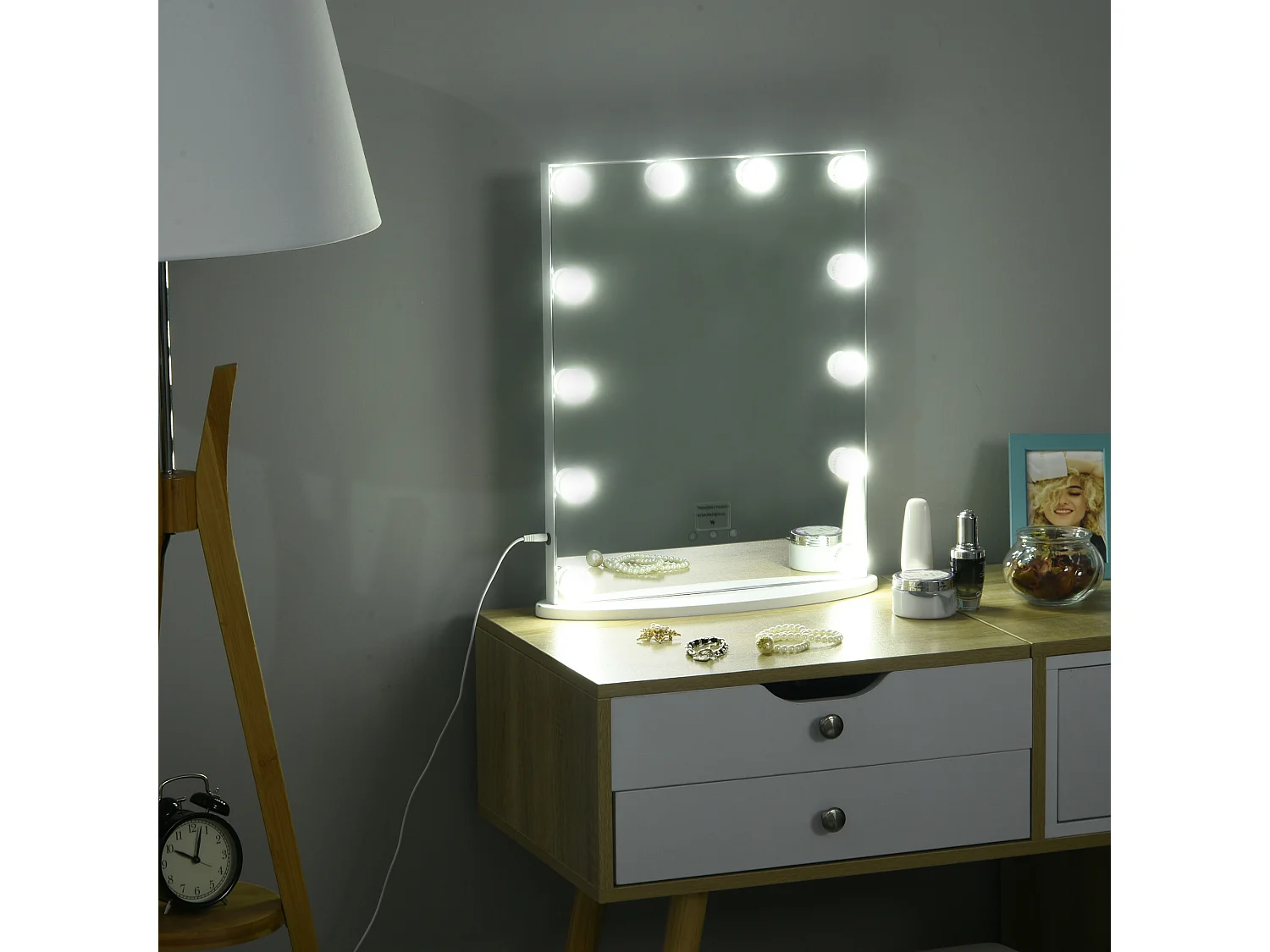 Miroir maquillage Hollywood lumineux LED intensité réglable pour coiffeuse dim. 41L x 13P x 51H