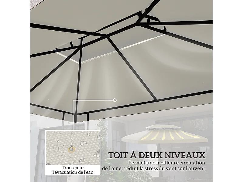 Toile de toit de rechange pour pavillon tonnelle tente 3x4m crème
