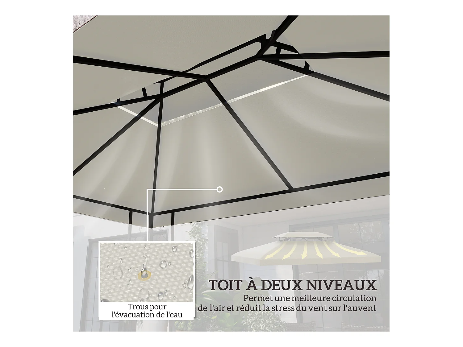 Toile de toit de rechange pour pavillon tonnelle tente 3x4m crème