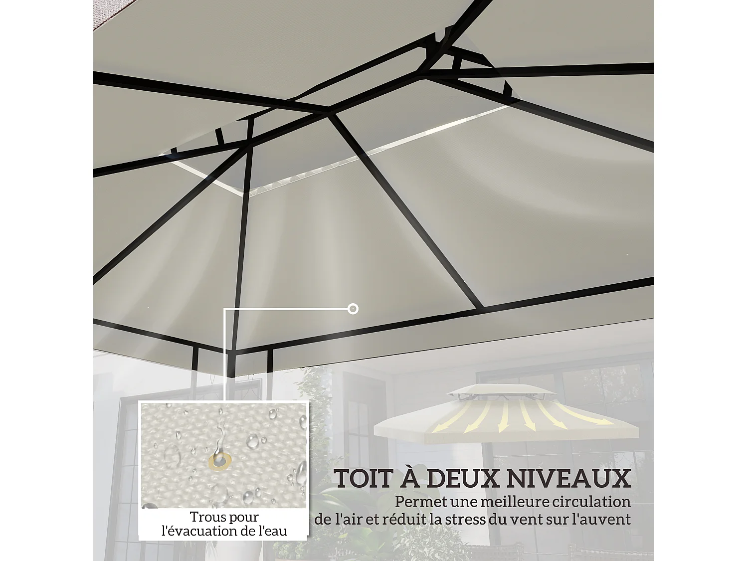 Toile de toit de rechange pour pavillon tonnelle tente 3x4m crème
